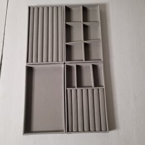 Elegant Gray Velvet Jewelry Organizer Trays (Set of 4)